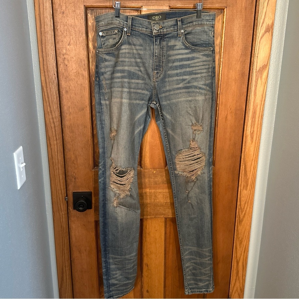 ORO Los‎ Angeles Size 32 Distressed Skinny Jeans Grunge Designer EUC